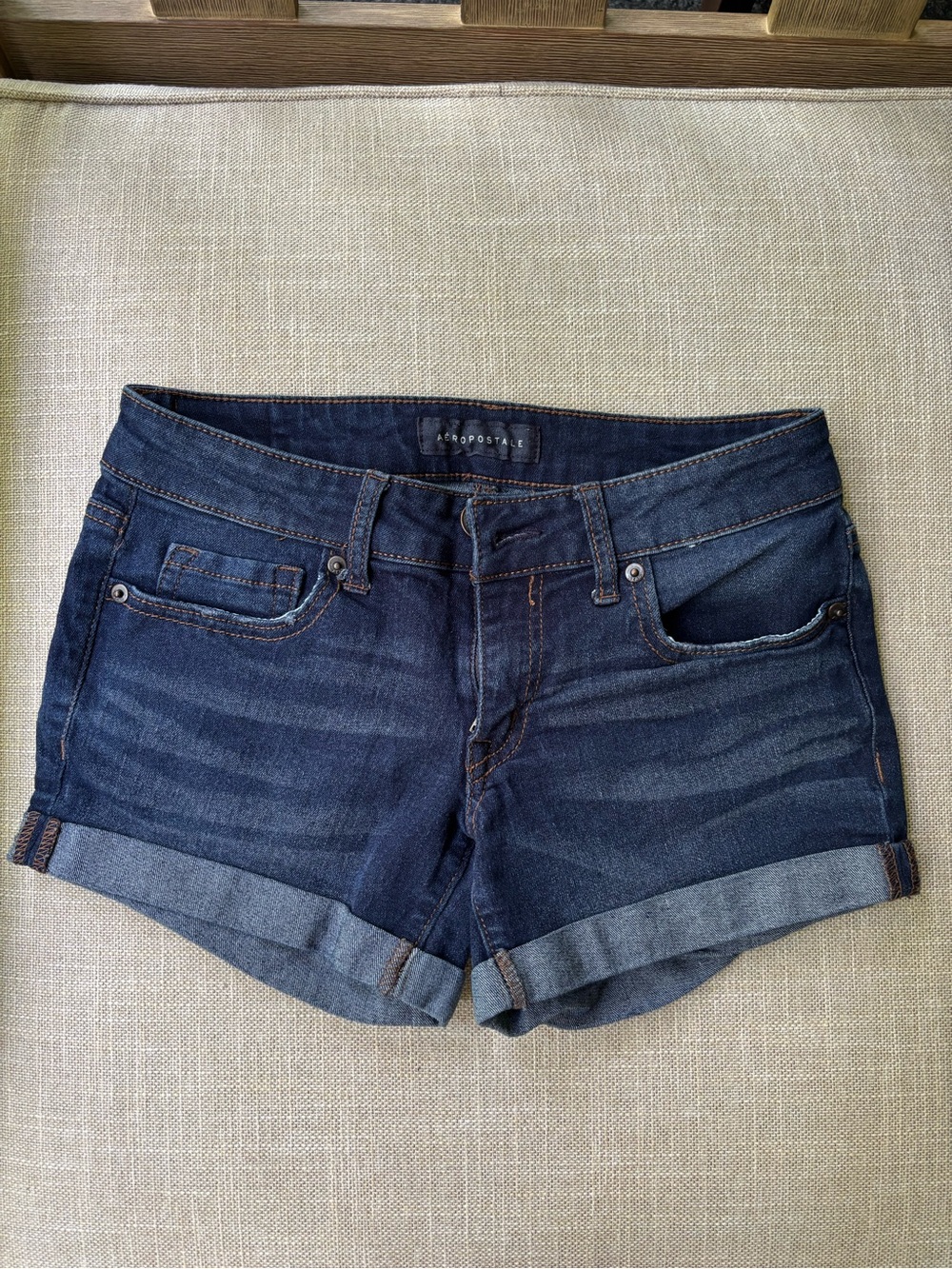 Aeropostale Dark Indigo Rolled Hem Denim Shorts